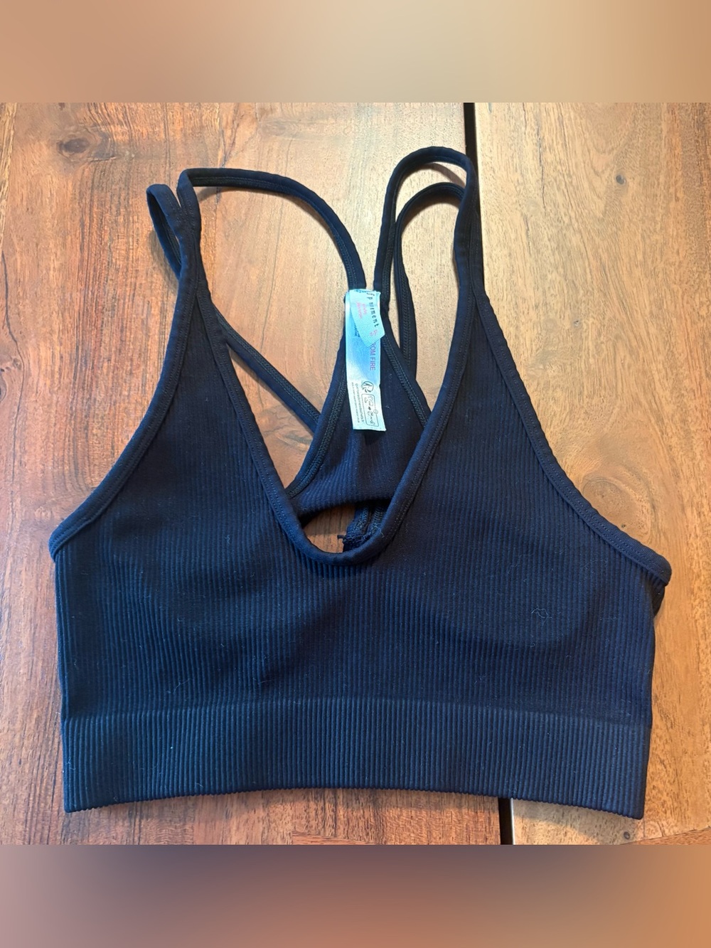 Free People Black Ribbed Double-Strap Sports Bralette